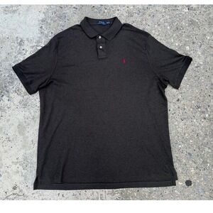 Polo Ralph Lauren Mens 2XL Polo Shirt Charcoal Grey Heather Burgundy Jersey